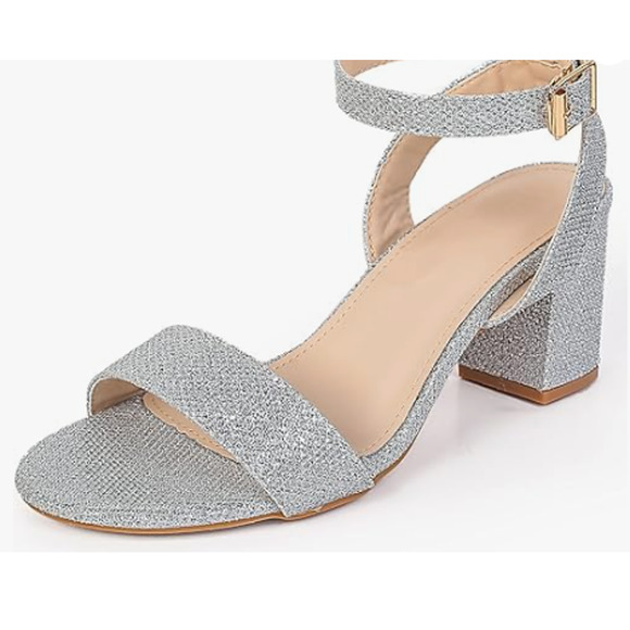 DADAWEN Women's Glitter Low Block Heels Sandals, Silver, US Size 9 - Picture 5 of 5